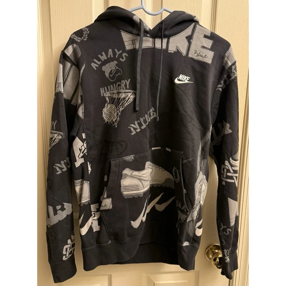 Nike Mens Hoodie Small Bold School‎ Sportswear Club Fleece Casual Black